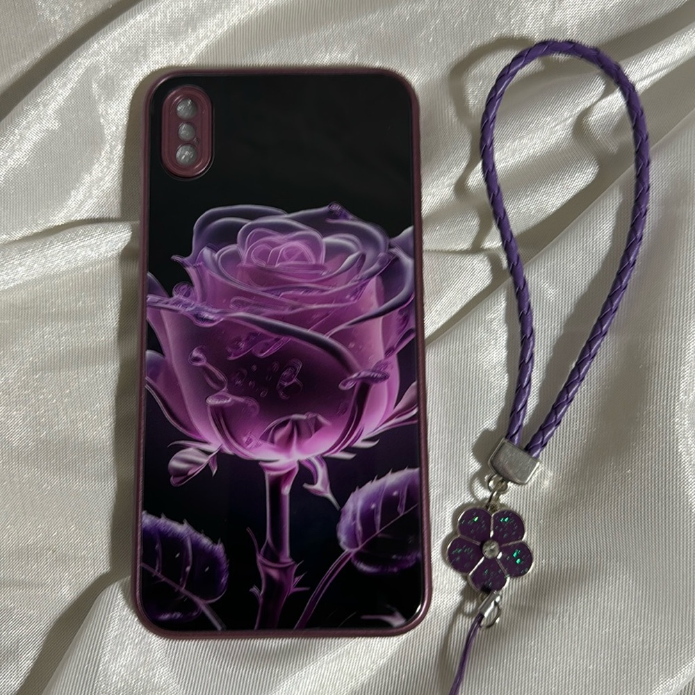 NWOT iPhone XS Max Black & Purple Rose w Attachment